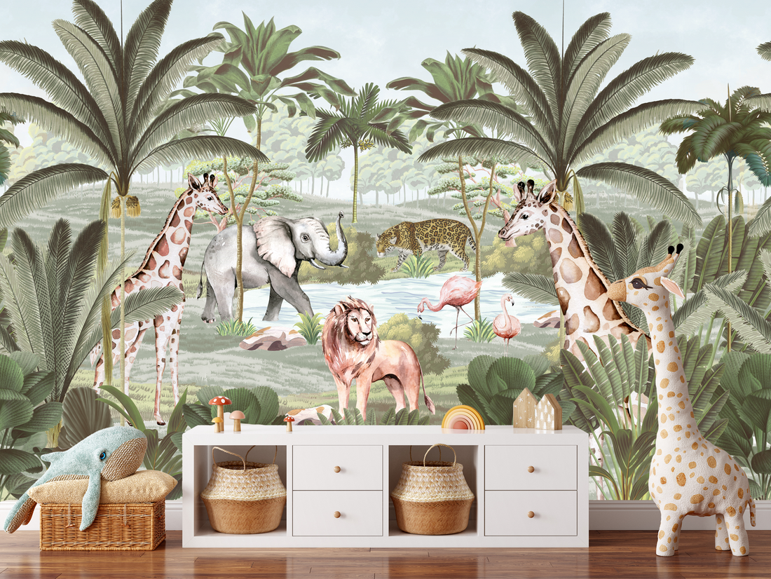 Papier Peint Panoramique Jungle pour Enfants - Removable Wallpaper (Peel & Stick)