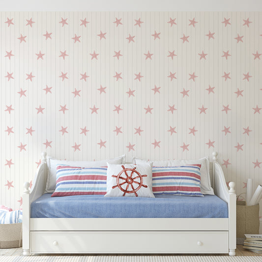 Ariel - Pinstripe Starfish Wallpaper Mural