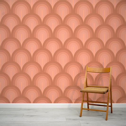 Circular Cascade Copper Wallpaper In Room WIth Wooden Chair