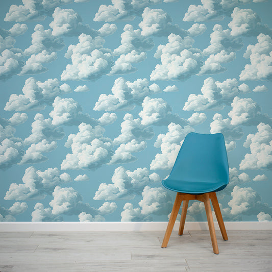 Cloud Breeze Wallpaper In Room With Blue Chair