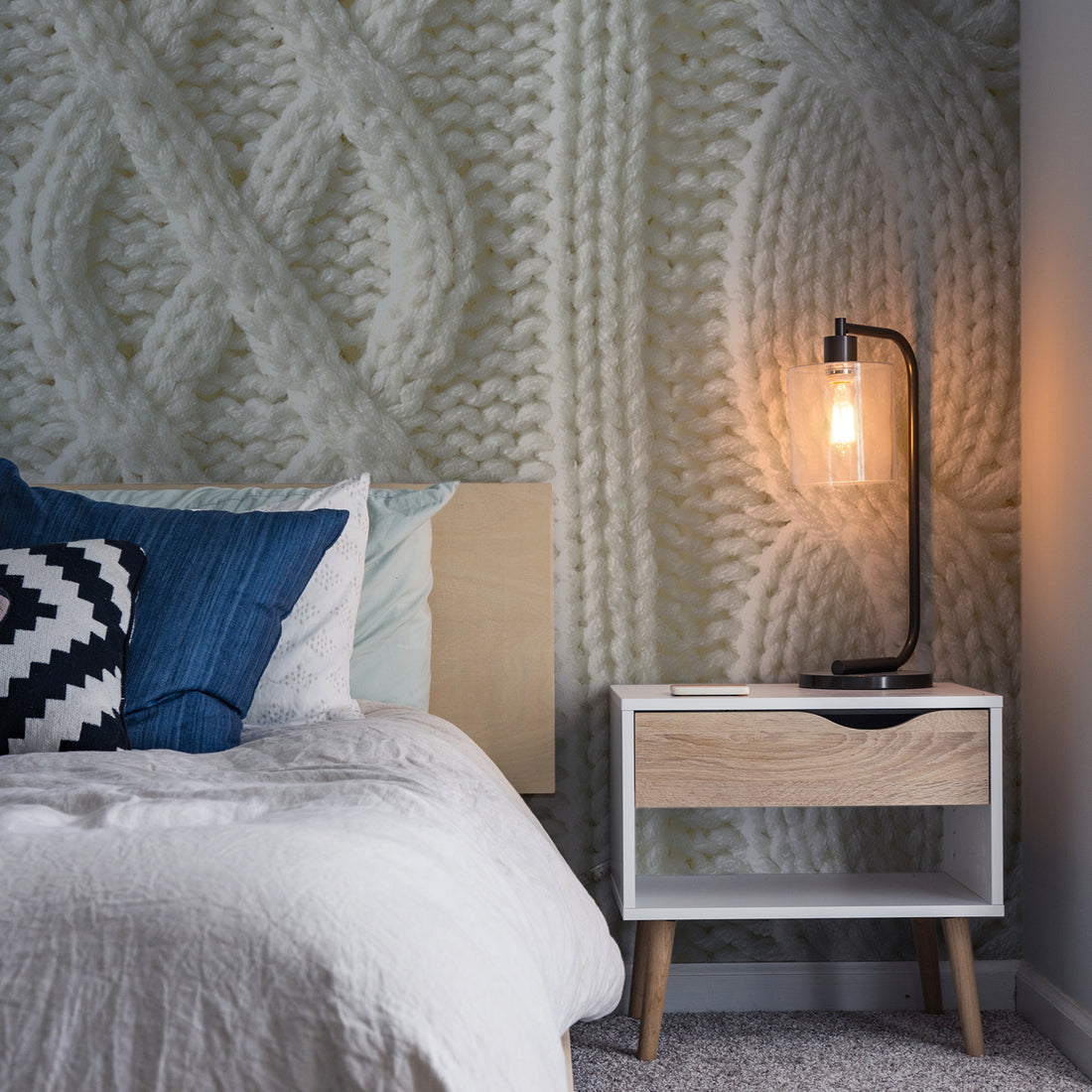 Papier Peint en Laine Torsadée Crème - Removable Wallpaper (Peel & Stick)