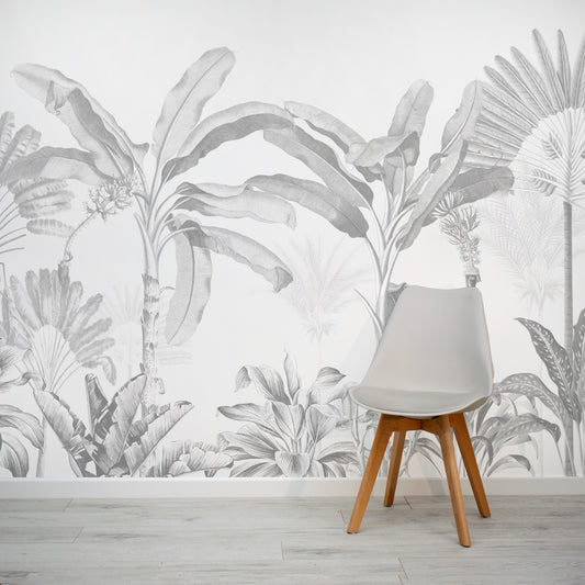 Dominica Mono - Vintage Grey Jungle Wallpaper Mural