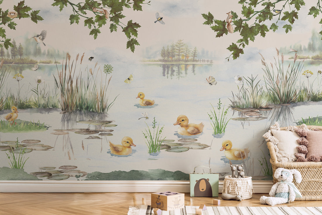 Papier peint panoramique canetons aquarelles - Removable Wallpaper (Peel & Stick)