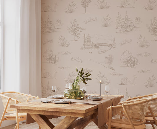 Eilph Wallpaper with a Wooden Dining Table 