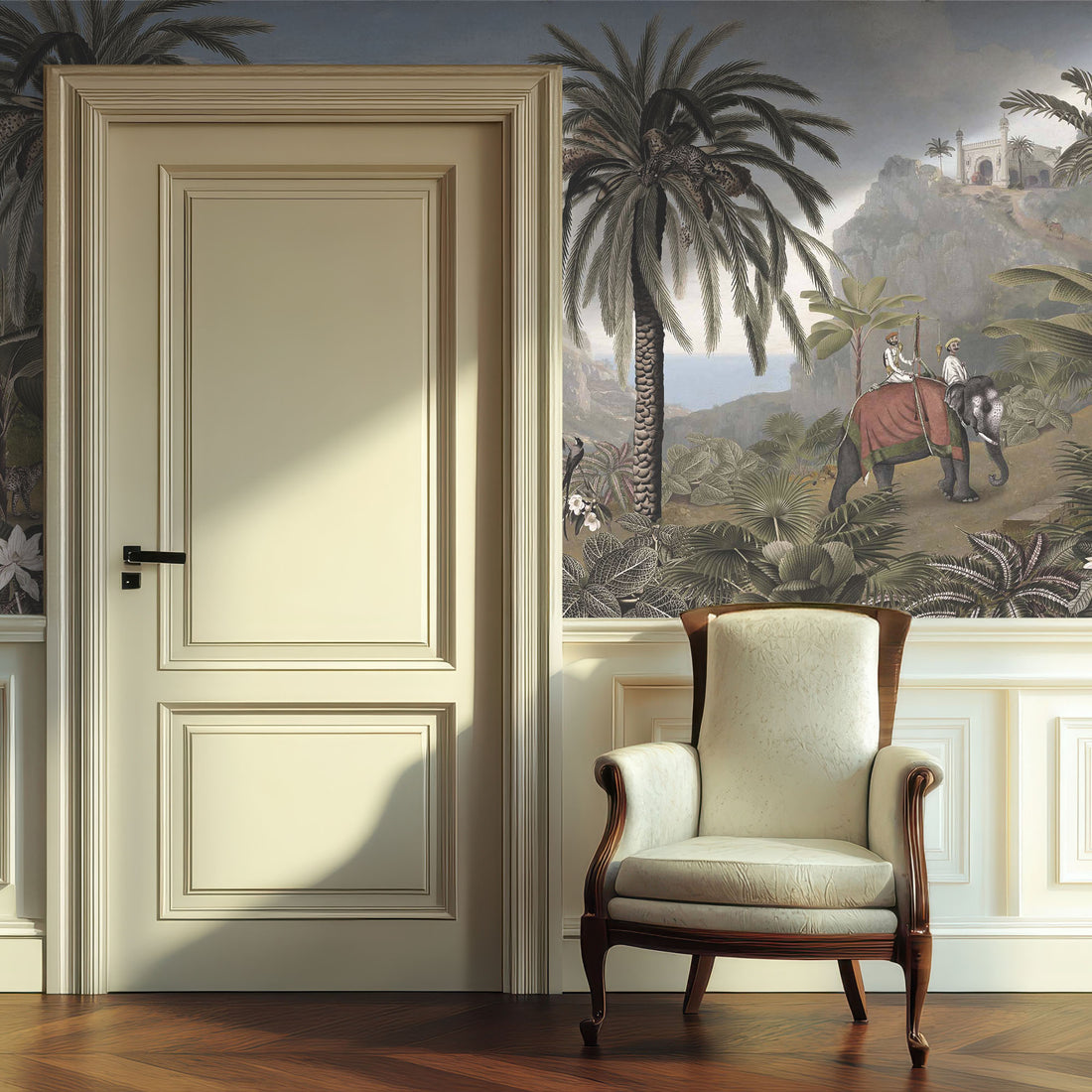 Papier peint scène d'éléphant tropical - Removable Wallpaper (Peel & Stick)