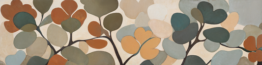 Decorative tile with stylized leaves in earthy tones on a beige background