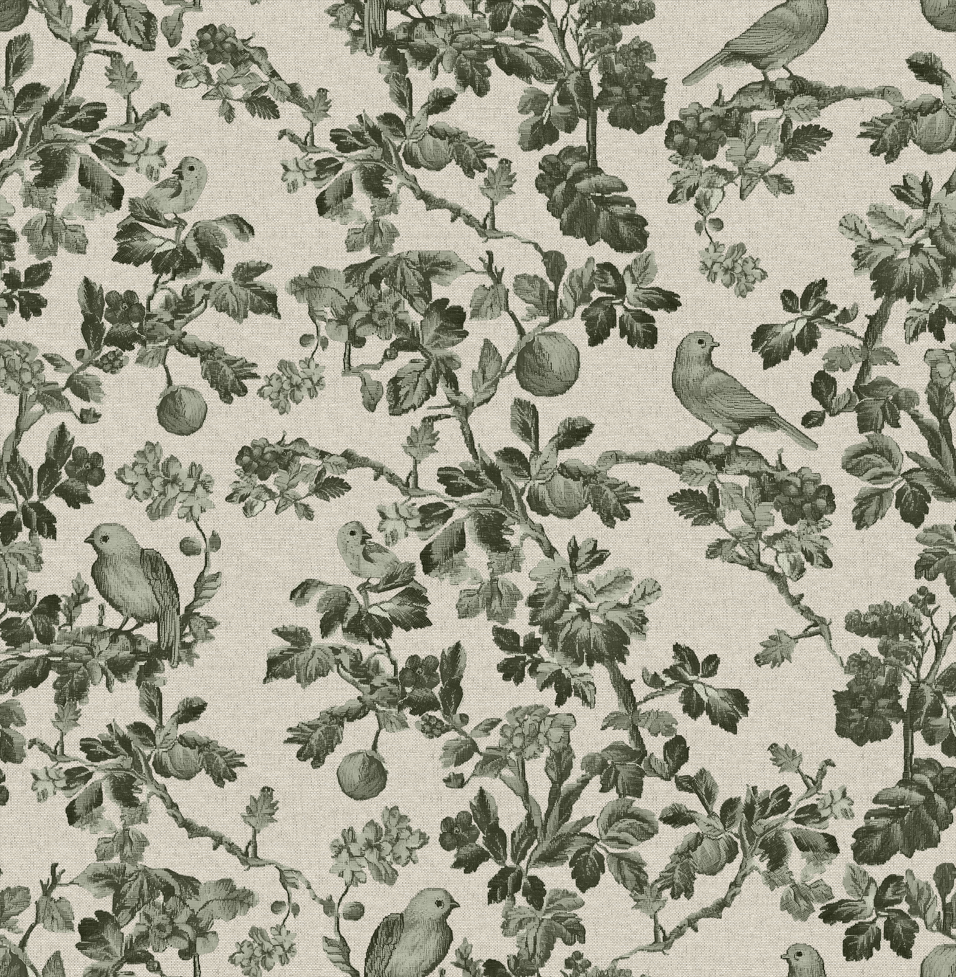 Pattern of birds and foliage on a beige background