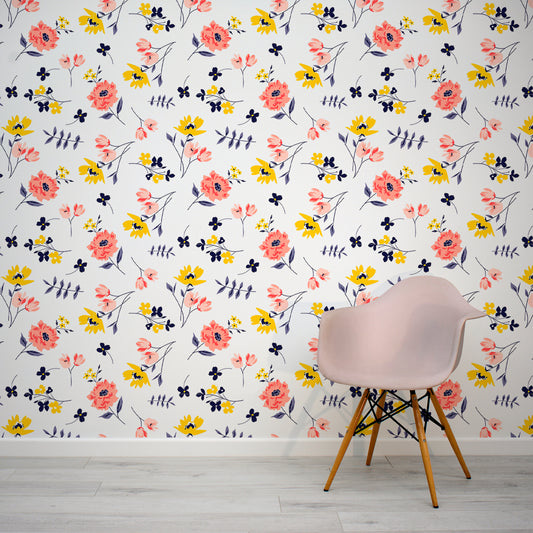 Emplems Floral Wallpaper In Room WIth Pink Chair 