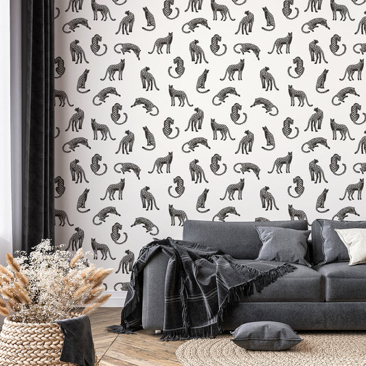 Feline Finesse Wallpaper In Black Sofa Living Room
