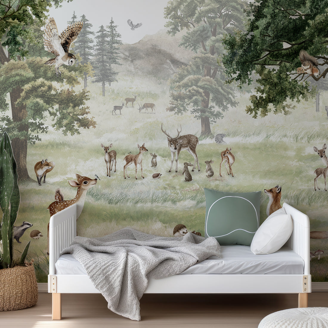 Papier peint mural pour enfants avec illustration d'animaux de la forêt - Removable Vinyl (Peel & Stick)