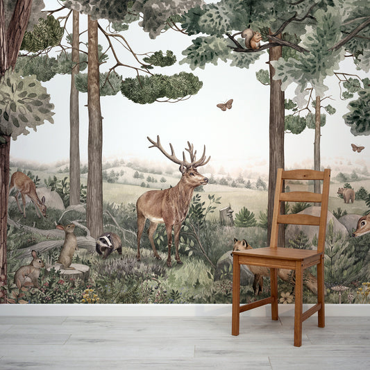 Forest Jive Wallpaper Mural In Room With Wooden Chair