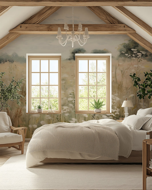Foxglove Wallpaper in a Farmhouse Style Bedroom