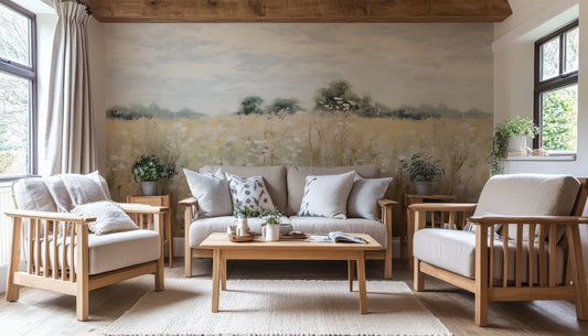 Foxglove Wallpaper in a Farmhouse Style Living Room