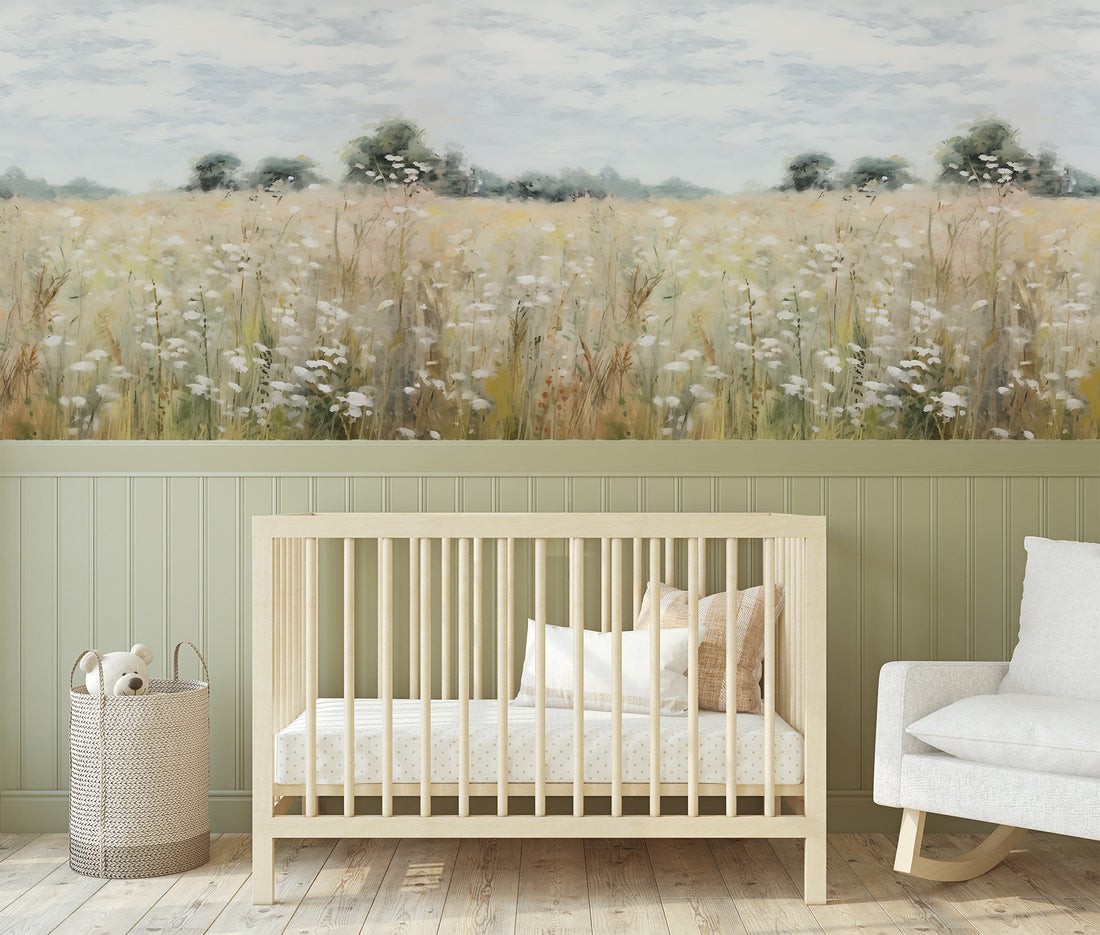 Papier peint mural Hazy Meadow, peinture à l'huile - Traditional Wallpaper (Paste-the-wall)