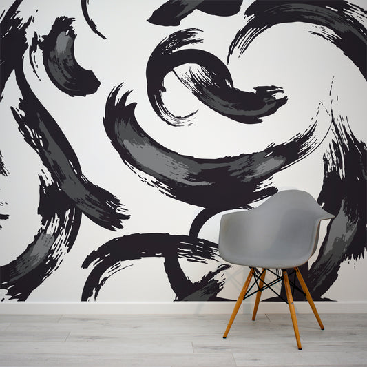 Gergo Black & White Wallpaper In Room With Grey Chair