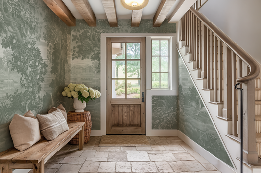 Ethel - Soft Green Vintage Jungle Tapestry Mural Wallpaper Mural