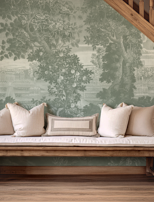 Ethel - Soft Green Vintage Jungle Tapestry Mural Wallpaper Mural