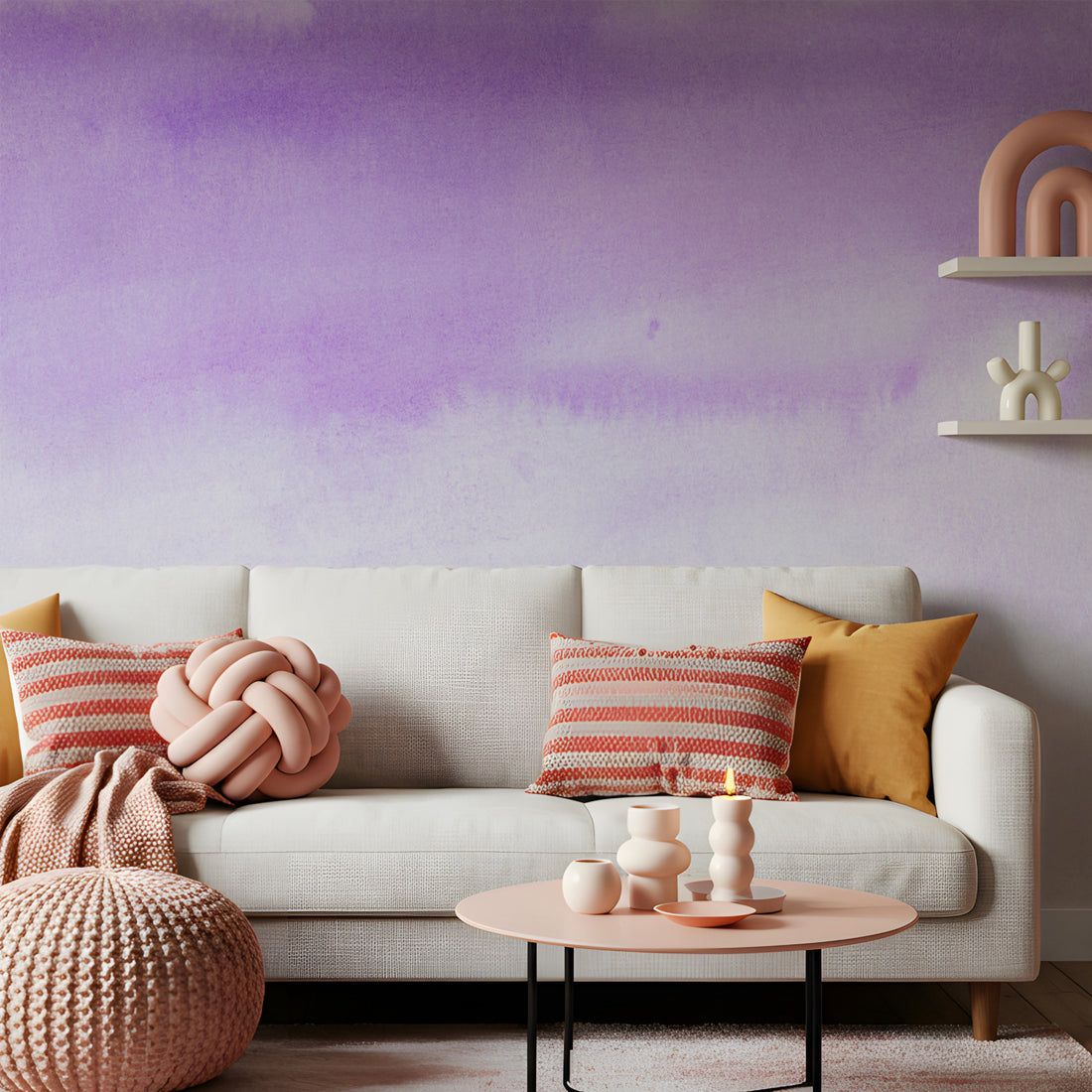 Papier Peint Fresque Ombré Pinceau Violet - Removable Vinyl (Peel & Stick)