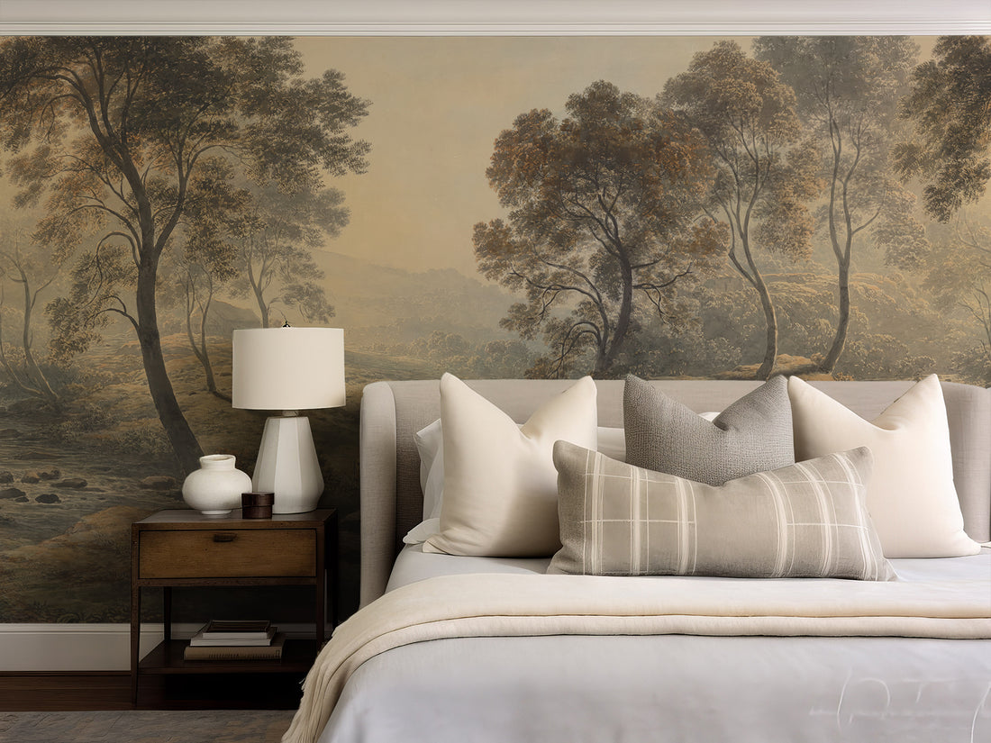 Papier peint mural représentant un paysage forestier brumeux au matin - Traditional Wallpaper (Paste-the-wall)
