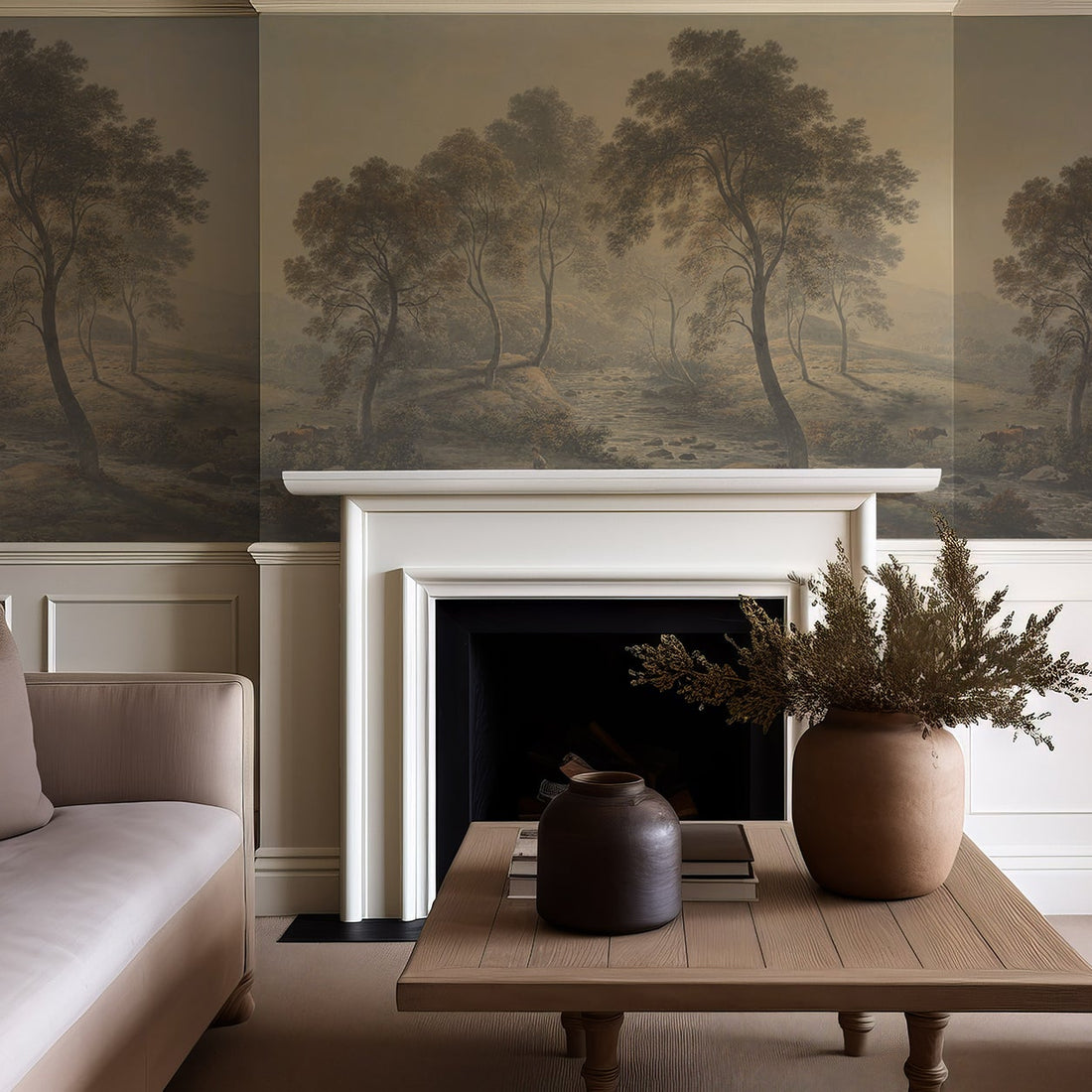 Papier peint mural représentant un paysage forestier brumeux au matin - Traditional Wallpaper (Paste-the-wall)