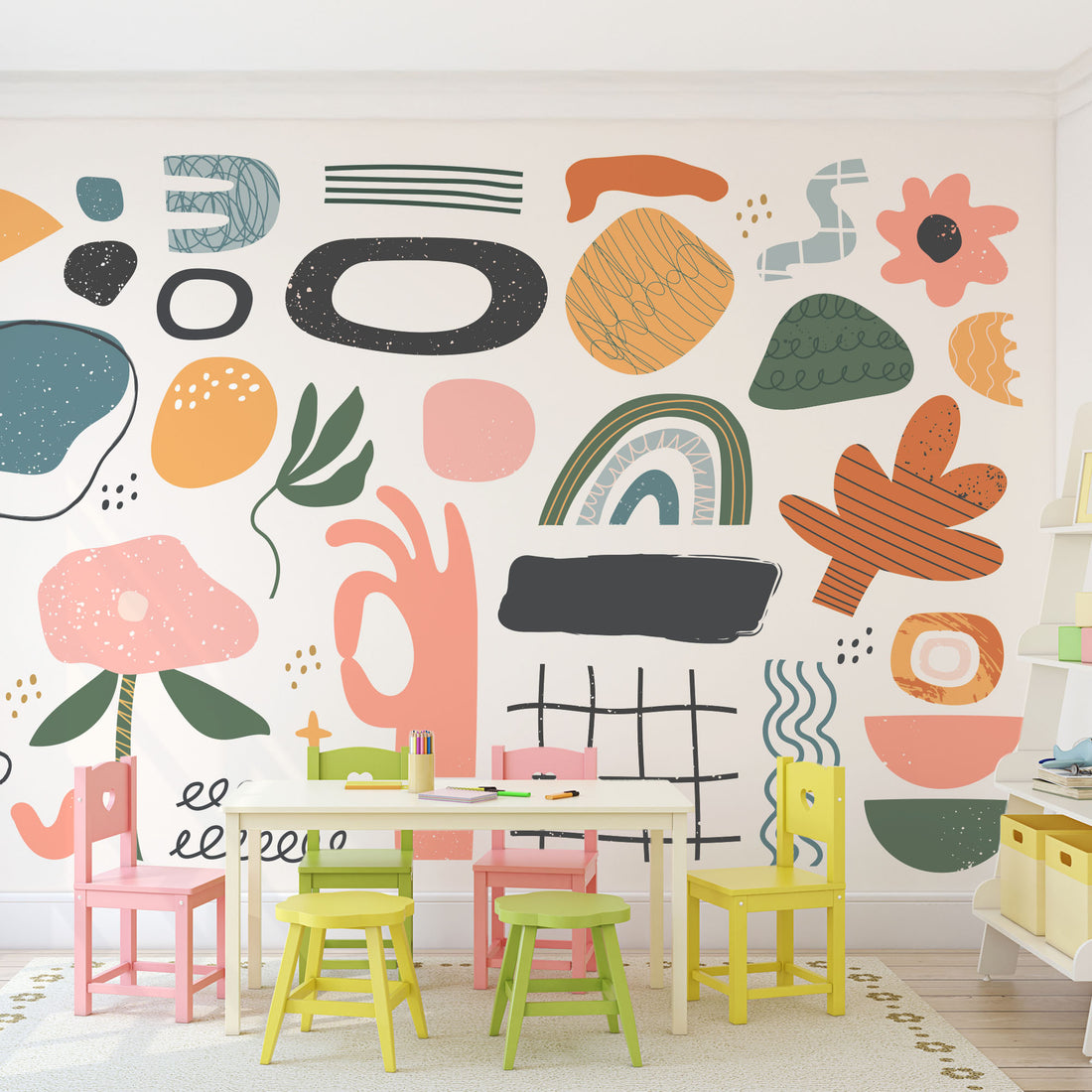 Papier Peint Fresque Formes Doodle Abstraites - Removable Wallpaper (Peel & Stick)