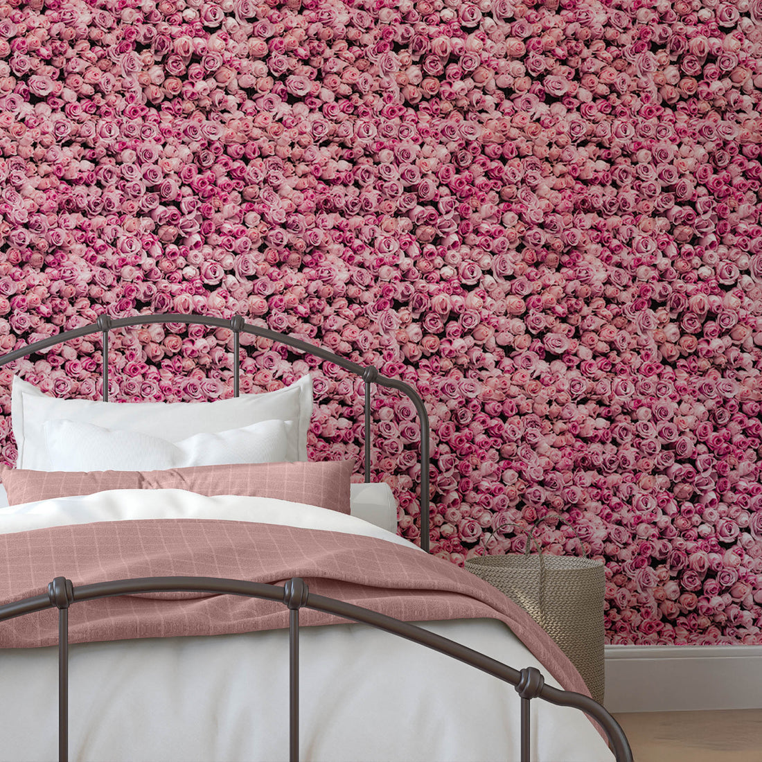 Papier Peint Fresque Fleur Rose Rose - Removable Wallpaper (Peel & Stick)