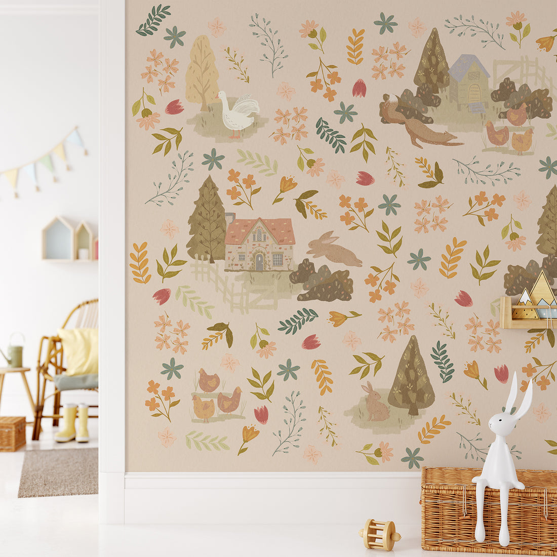 Papier peint mural représentant de mignons animaux de la campagne - Removable Vinyl (Peel & Stick)