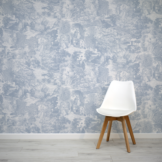 Kitty - French Blue Timeless Romantic Toile Pattern Wallpaper Mural