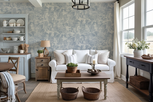 Kitty - French Blue Timeless Romantic Toile Pattern Wallpaper Mural