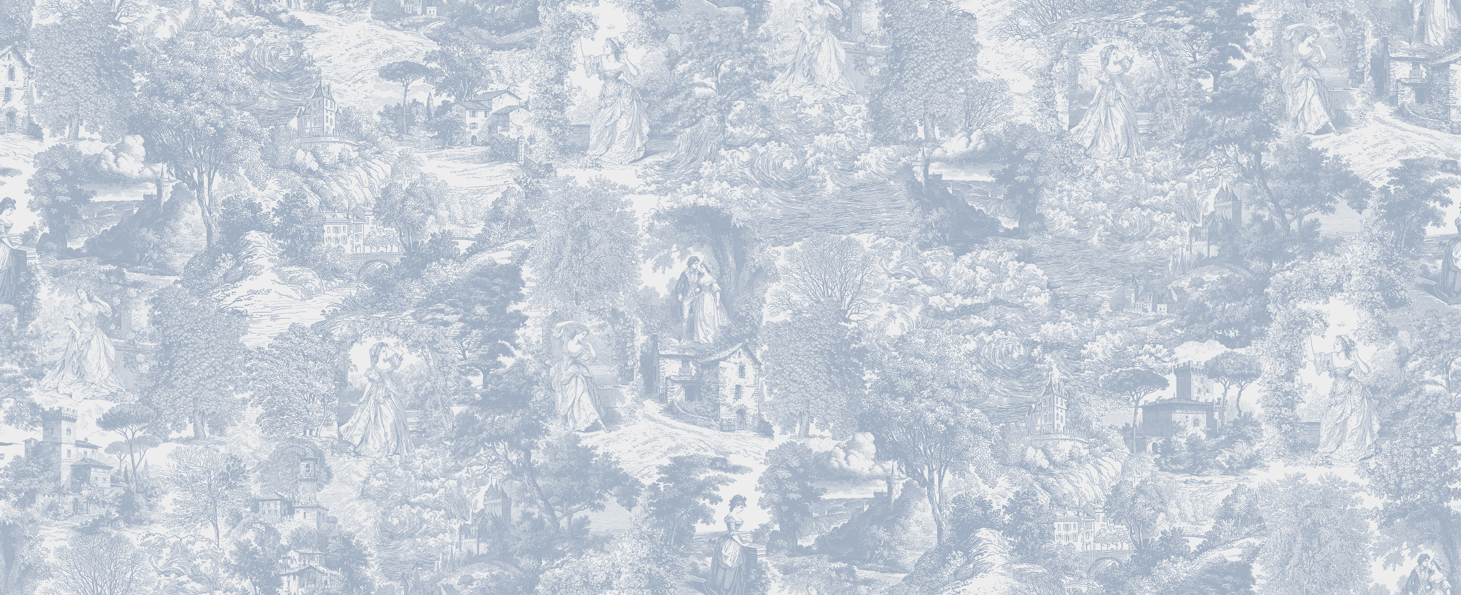 Kitty Wallpaper blue and white toile pattern