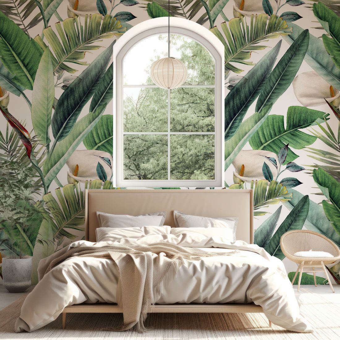 Papier Peint Panoramique à Grand Motif de Feuilles Aquarelle - Traditional Wallpaper (Paste-the-wall)