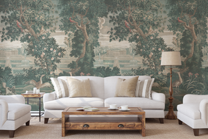Katharine - Papier peint panoramique tapisserie jungle vintage verte