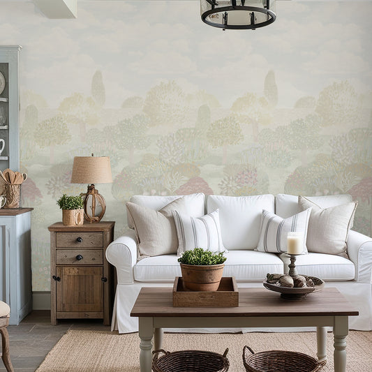 Living room with a white sofa, wooden coffee table, and decorative items.
