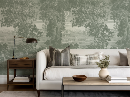 Ethel - Soft Green Vintage Jungle Tapestry Mural Wallpaper Mural