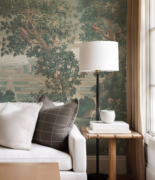 Katharine - Papier peint panoramique tapisserie jungle vintage verte