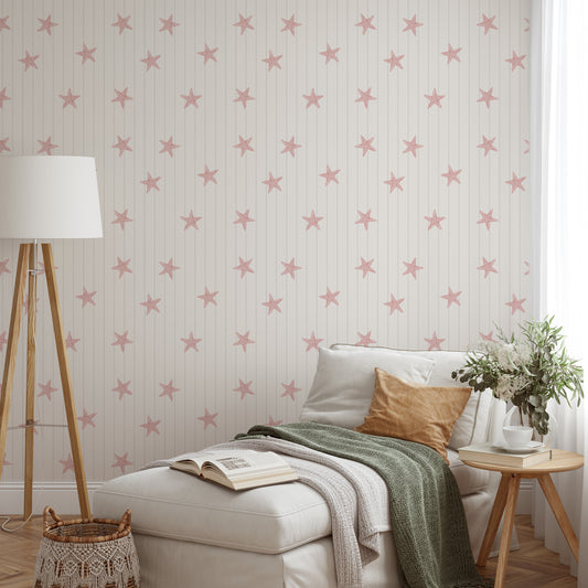Ariel - Pinstripe Starfish Wallpaper Mural
