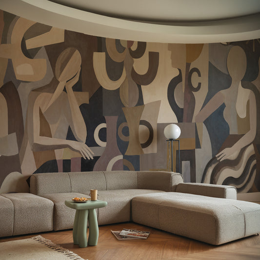 Luna Silence - Mid-Century Geometric Scene Wallpaper Mural