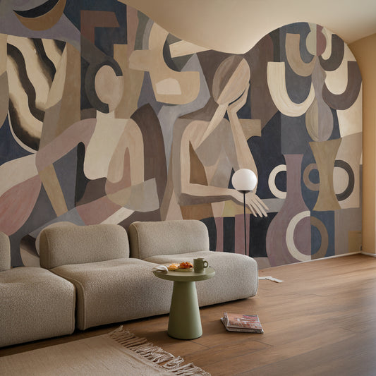 Luna Silence - Mid-Century Geometric Scene Wallpaper Mural