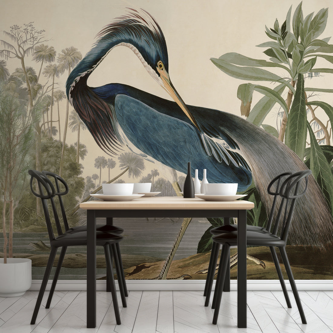 Papier Peint Fresque Oiseau Héron de Louisiane - Removable Wallpaper (Peel & Stick)