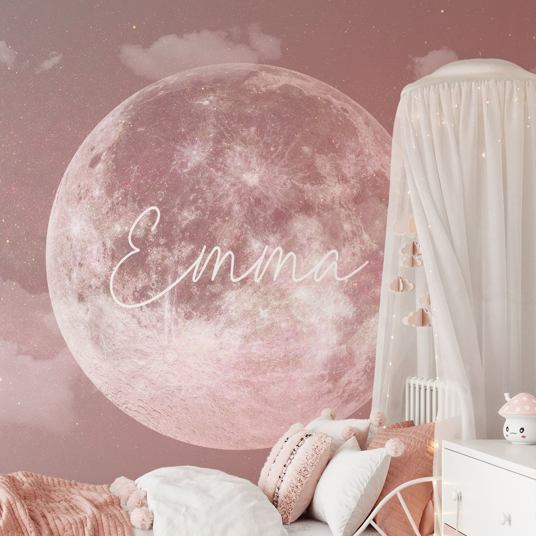 Lune rose personnalisée pour enfant dans l'espace Papier peint mural - Traditional Wallpaper (Paste-the-wall)