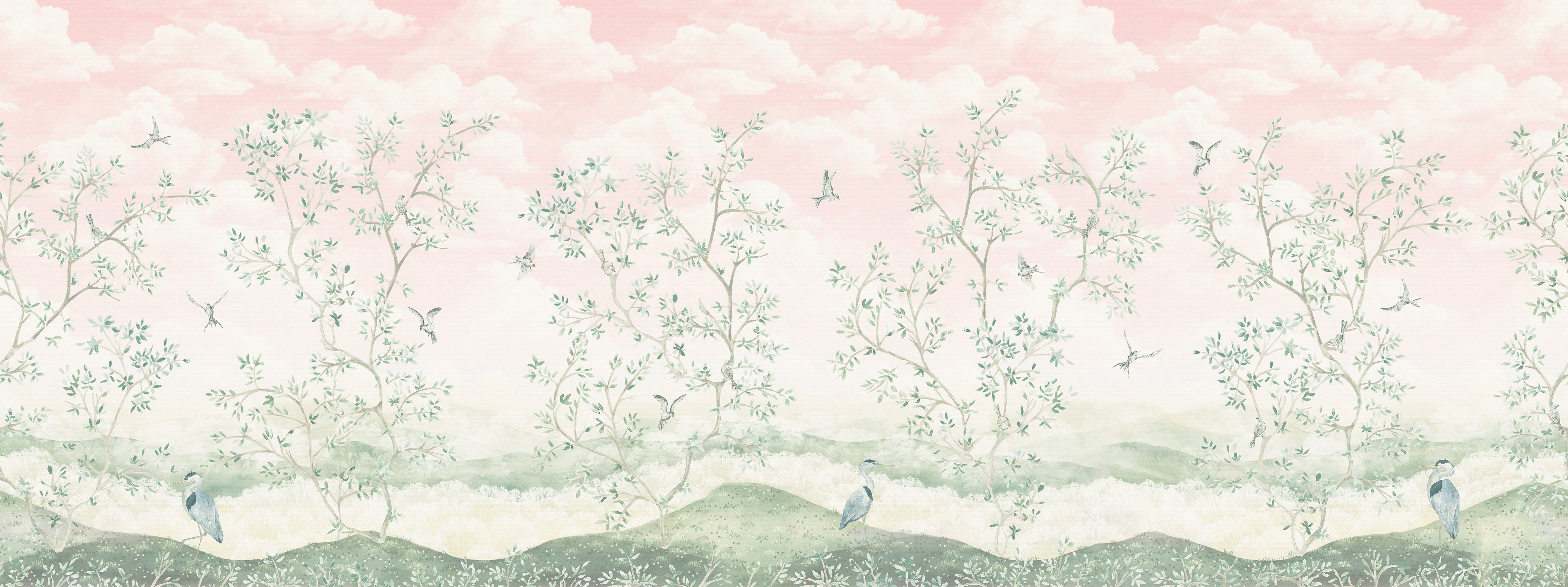Maeve – Fresque murale : arbres style chinoiserie rose