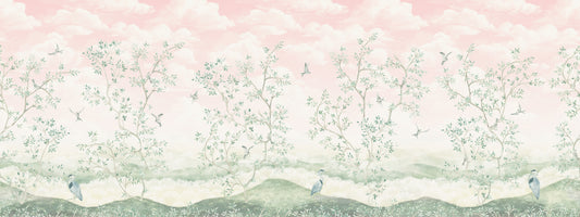 Maeve – Fresque murale : arbres style chinoiserie rose