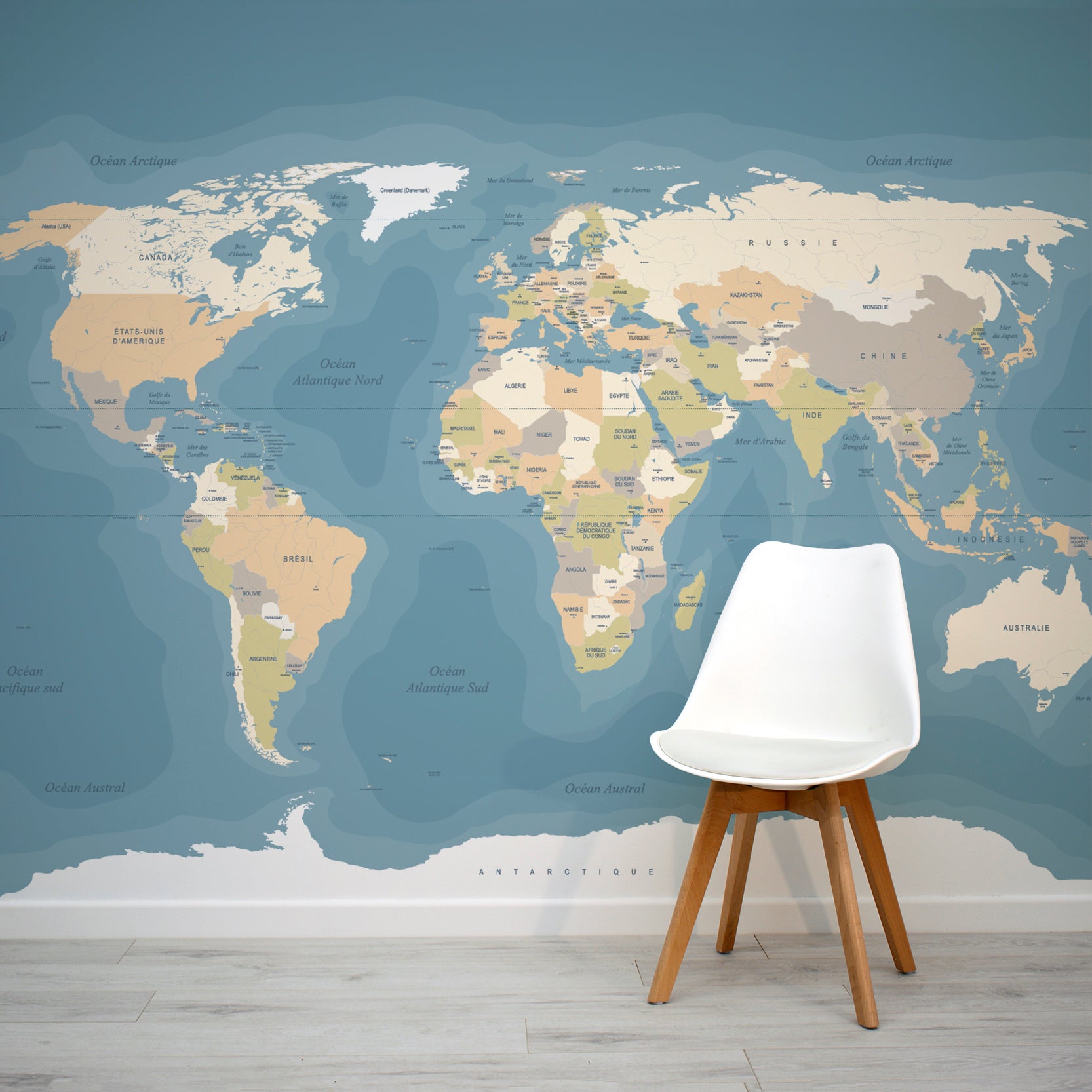 Carte du Monde mappemonde murale papier - bleu, Linge de maison et