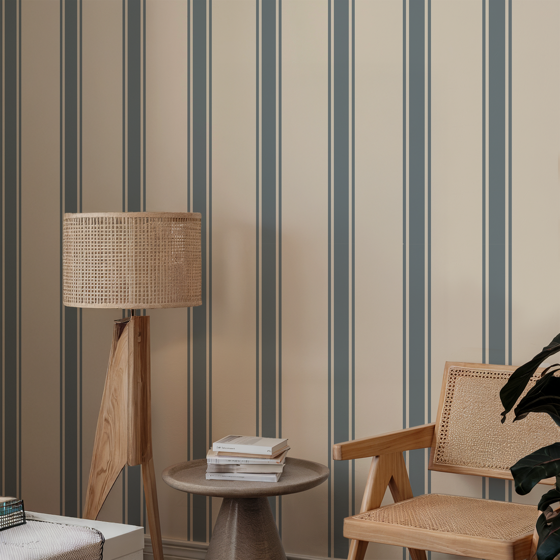 Papier peint mural à rayures fines traditionnelles d'inspiration côtière - Removable Wallpaper (Peel & Stick)