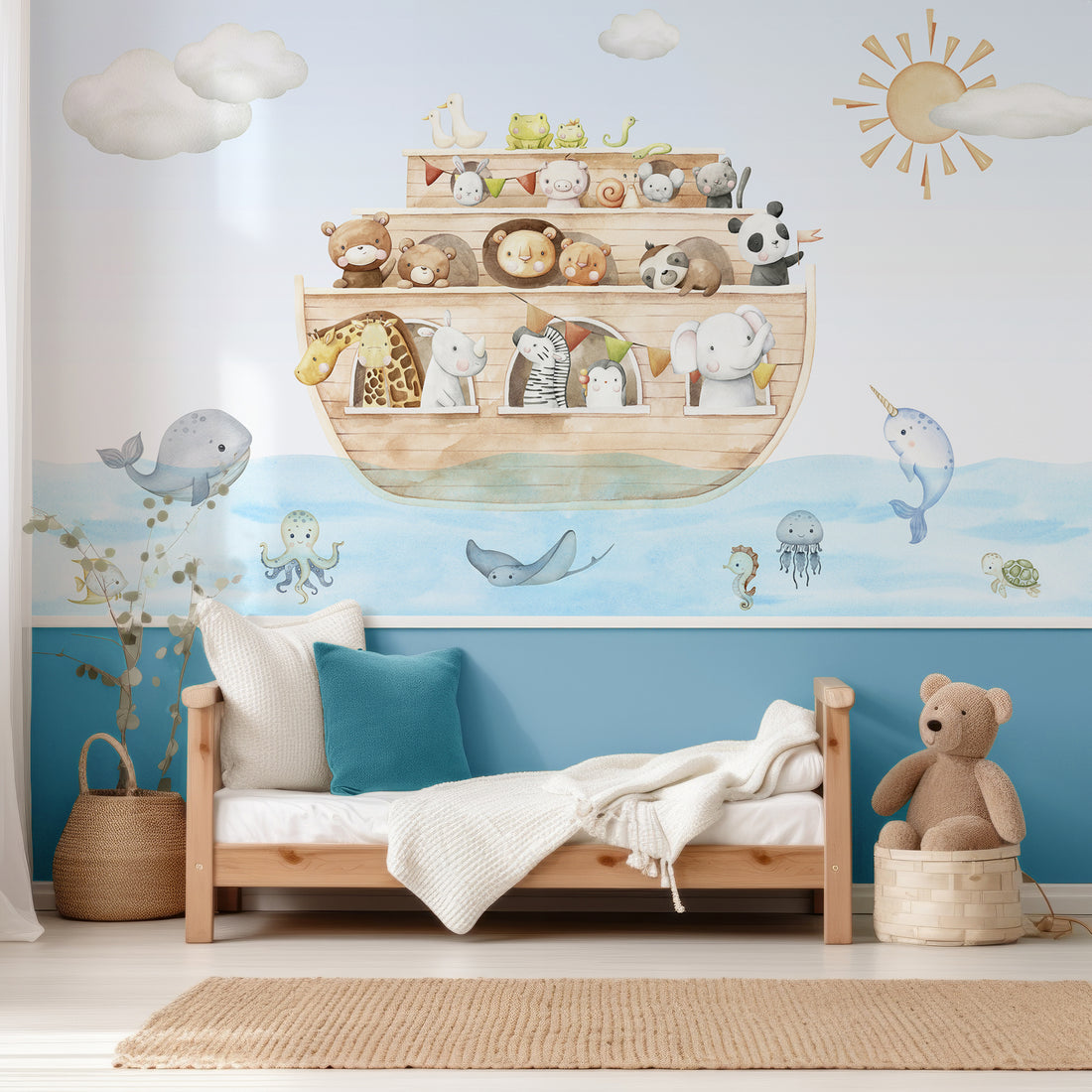 Illustration aquarelle de l'arche de Noé pour la chambre d'enfant Papier peint panoramique - Removable Wallpaper (Peel & Stick)