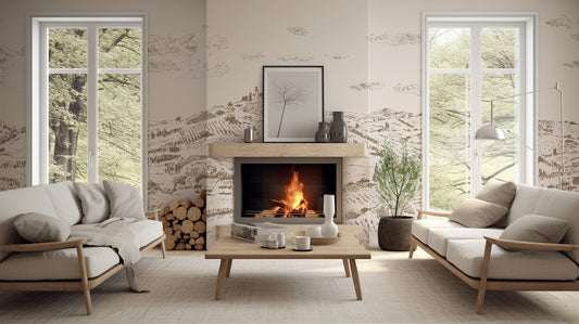 Nórië Wallpaper in a Living Room with Two Sofas and a Fireplace 