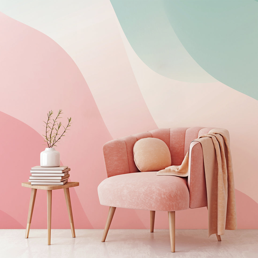 Papier Peint 3D Pastel Rose et Bleu - Removable Wallpaper (Peel & Stick)