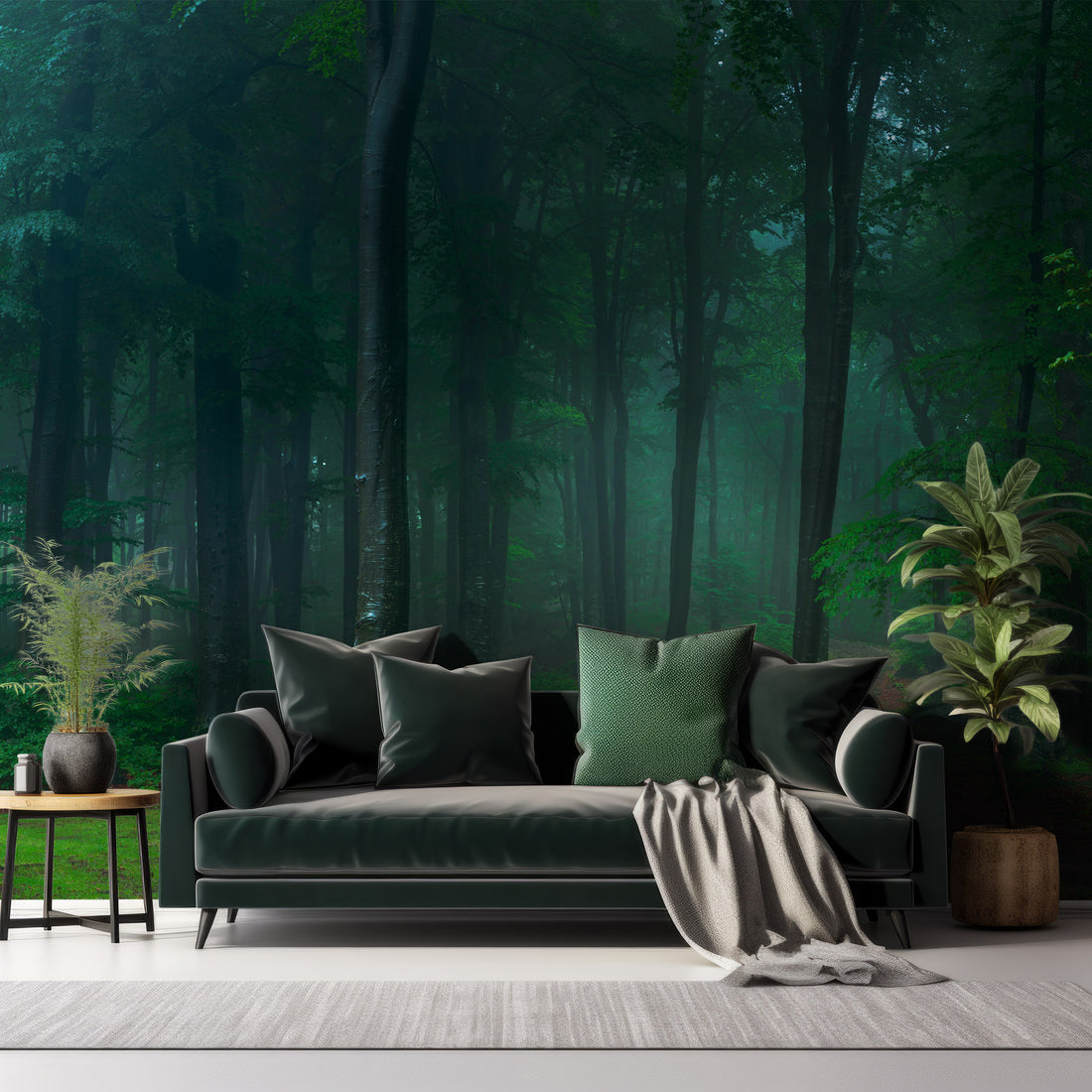 Papier Peint Panoramique Forêt Bleu-Vert Atmosphérique - Removable Vinyl (Peel & Stick)
