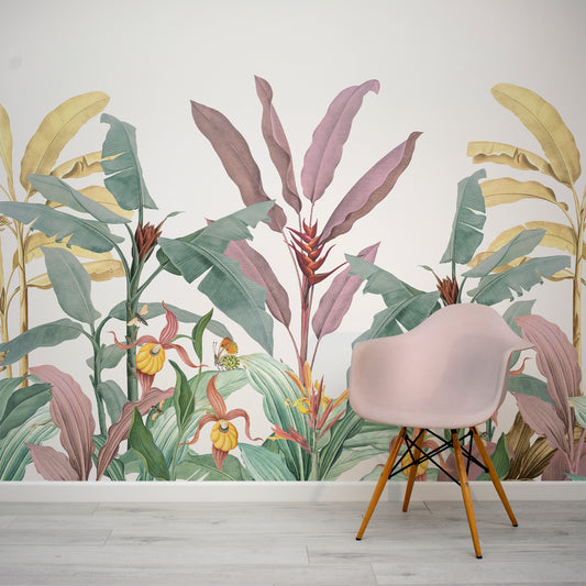 Pastel Paradise Wallpaper in Room With Pink Chair