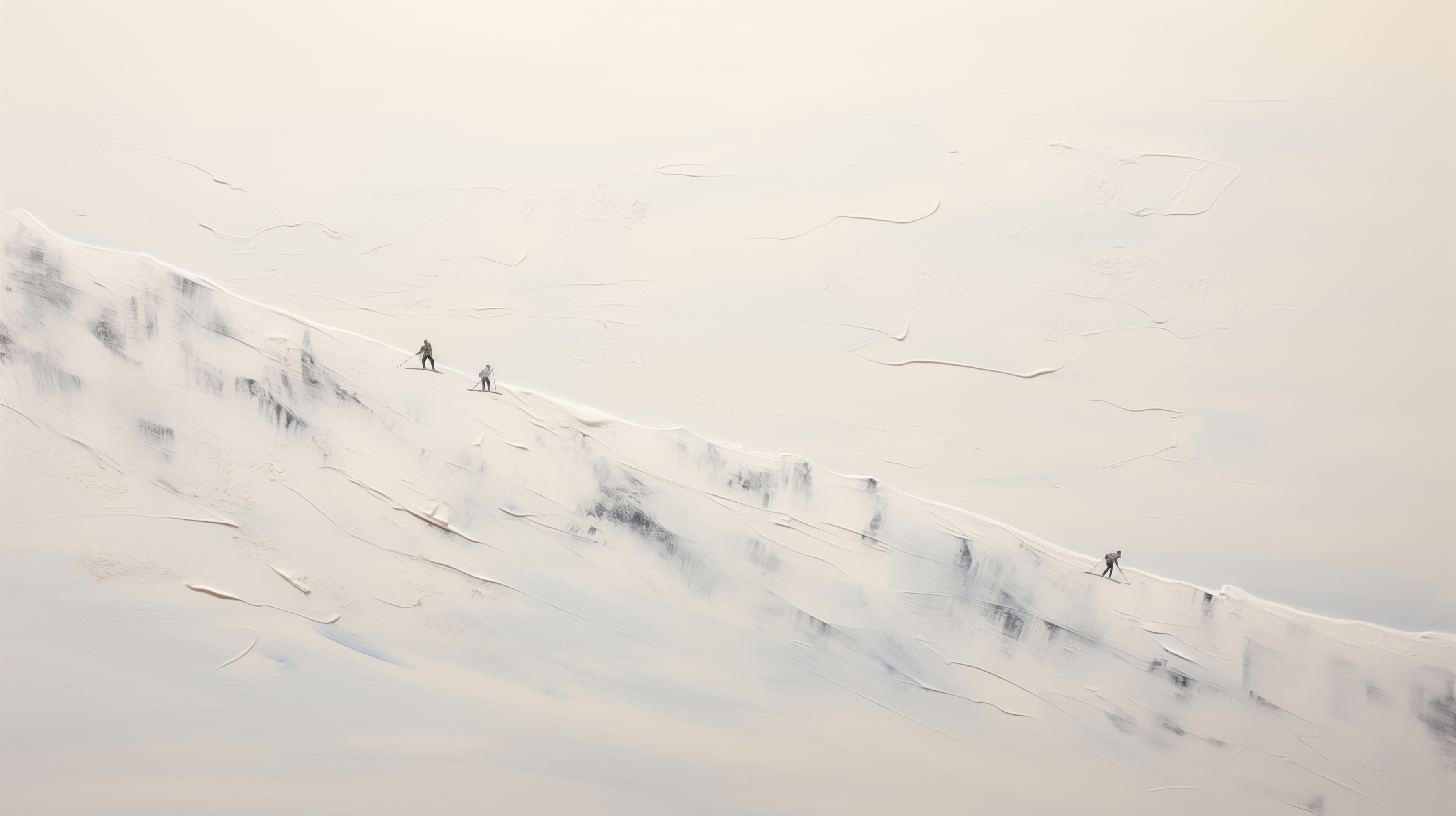 People skiing down a snowy mountain slope with a blurred effect